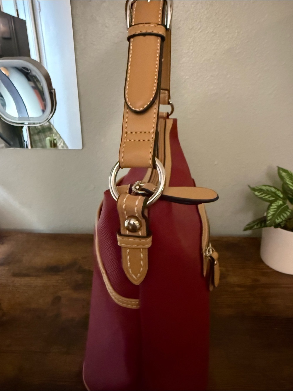 Giani Bernini Burgundy & Tan Hobo Shoulder Bag - Picture 5 of 13